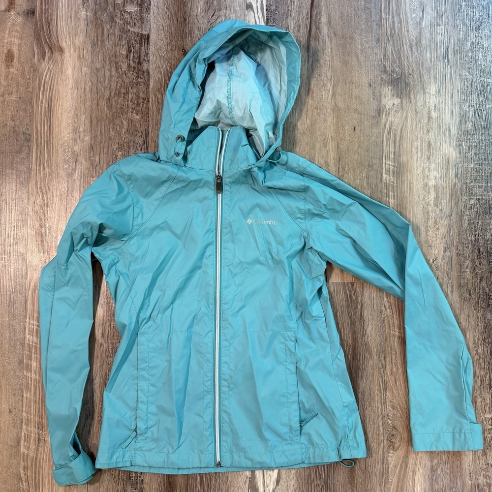 Columbia Jacket Womens Large Blue Switchback II Windbreaker Hooded Nylon Outdoor